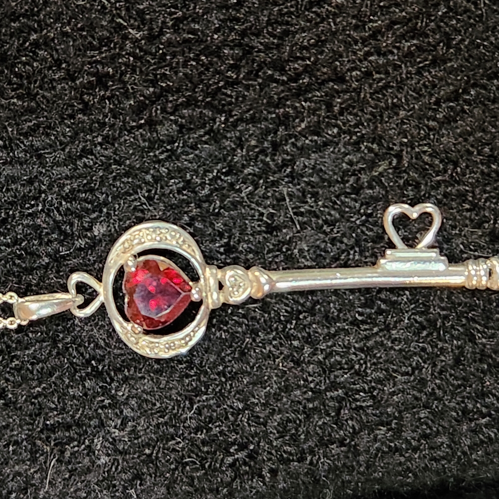 Silver Heart Key Pendant Necklace